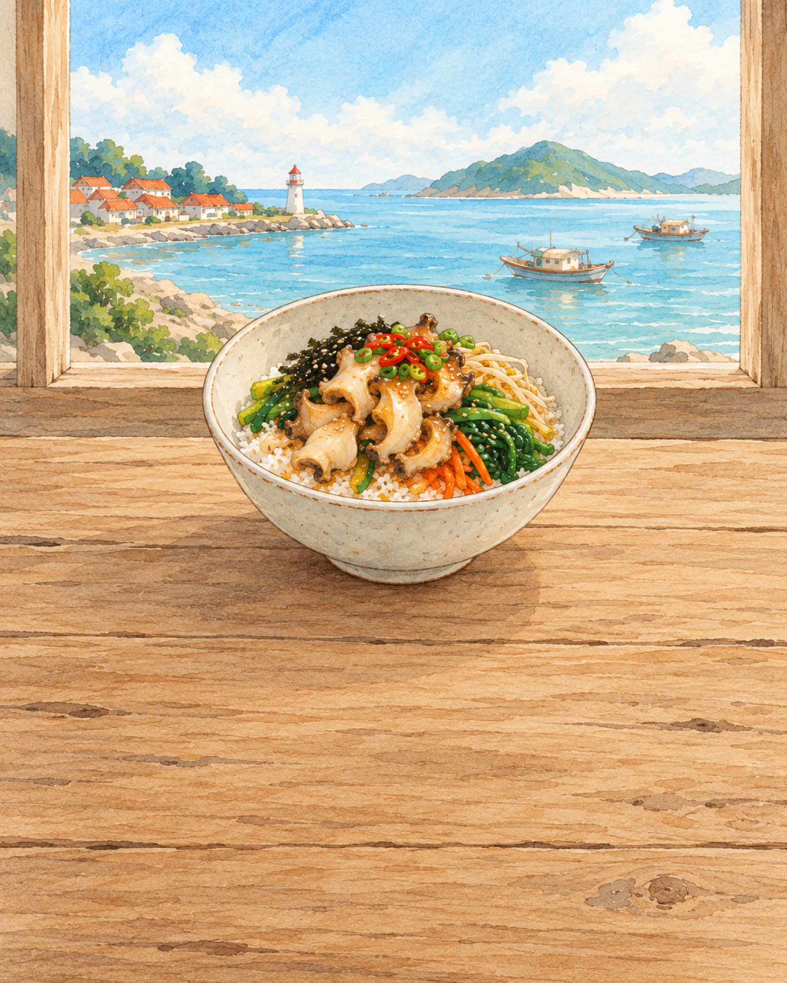 고양이장군의 섬 한 끼 — 뿔소라비빔밥